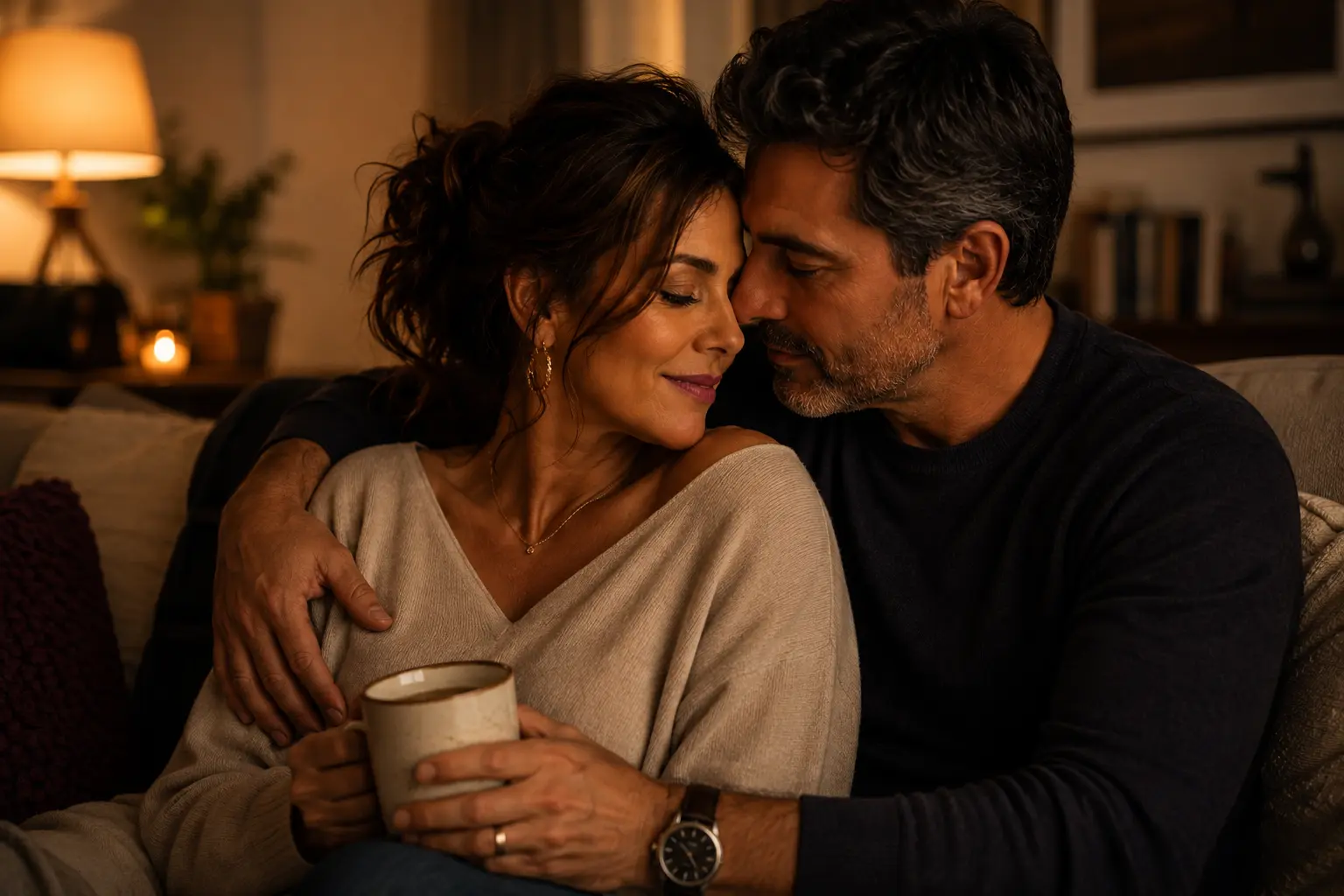 Pareja adulta compartiendo un momento cálido y afectivo