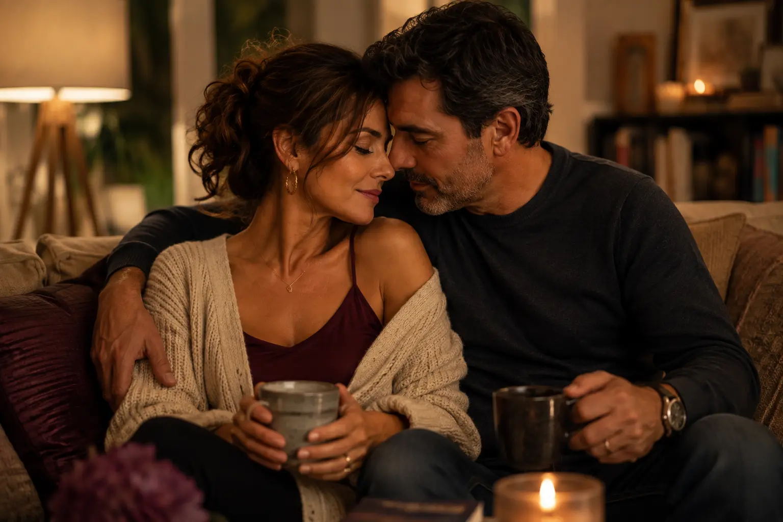 Pareja adulta frente a frente en un momento de reconexión íntima